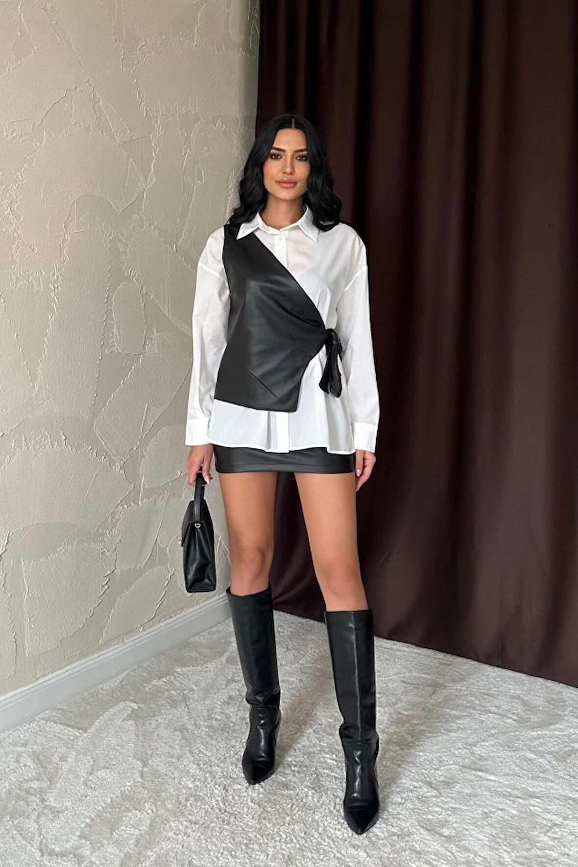 Beyaz Yandan Bağlamalı Yelek Gömlek