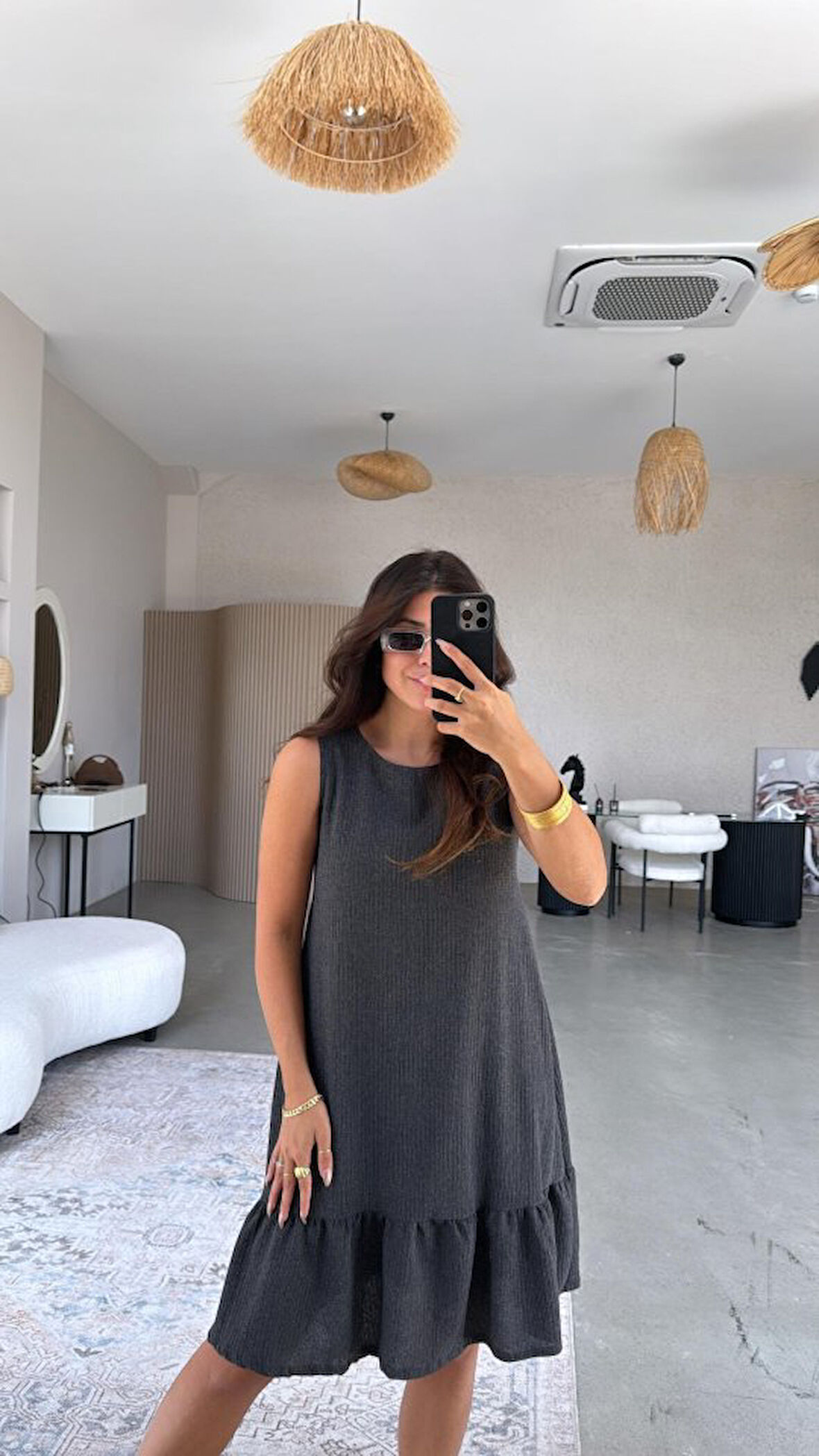 Kadın Bisiklet Yaka Eteği Volanlı Bürümcük Elbise