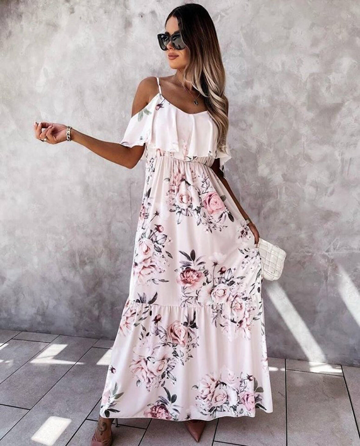 Kadın Gül Desenli Mikro Kumaş Elbise