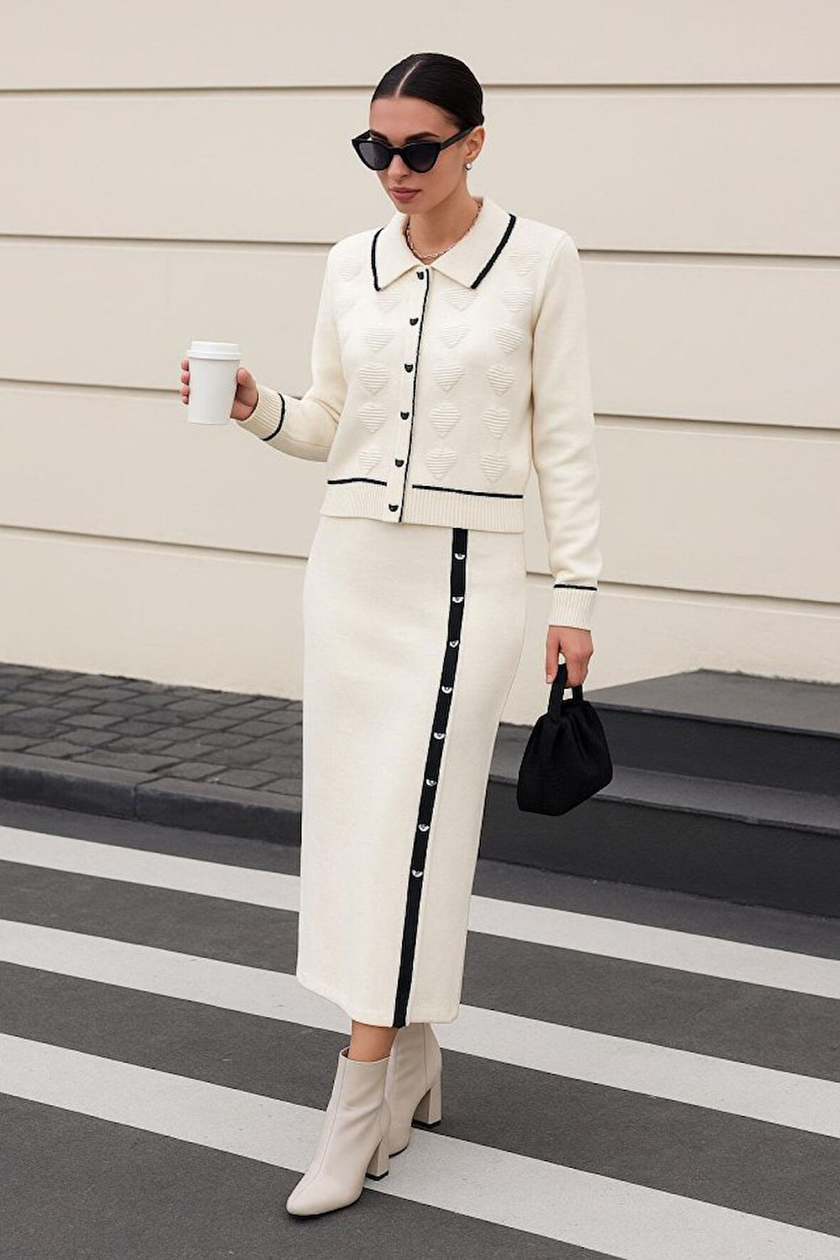 Kadın şerit Detay Ceket Ve Etek ıkılı Takım