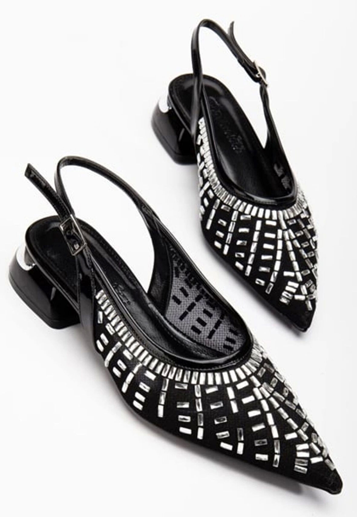 Piyar Siyah Taşlı Topuklu Ayakkabı