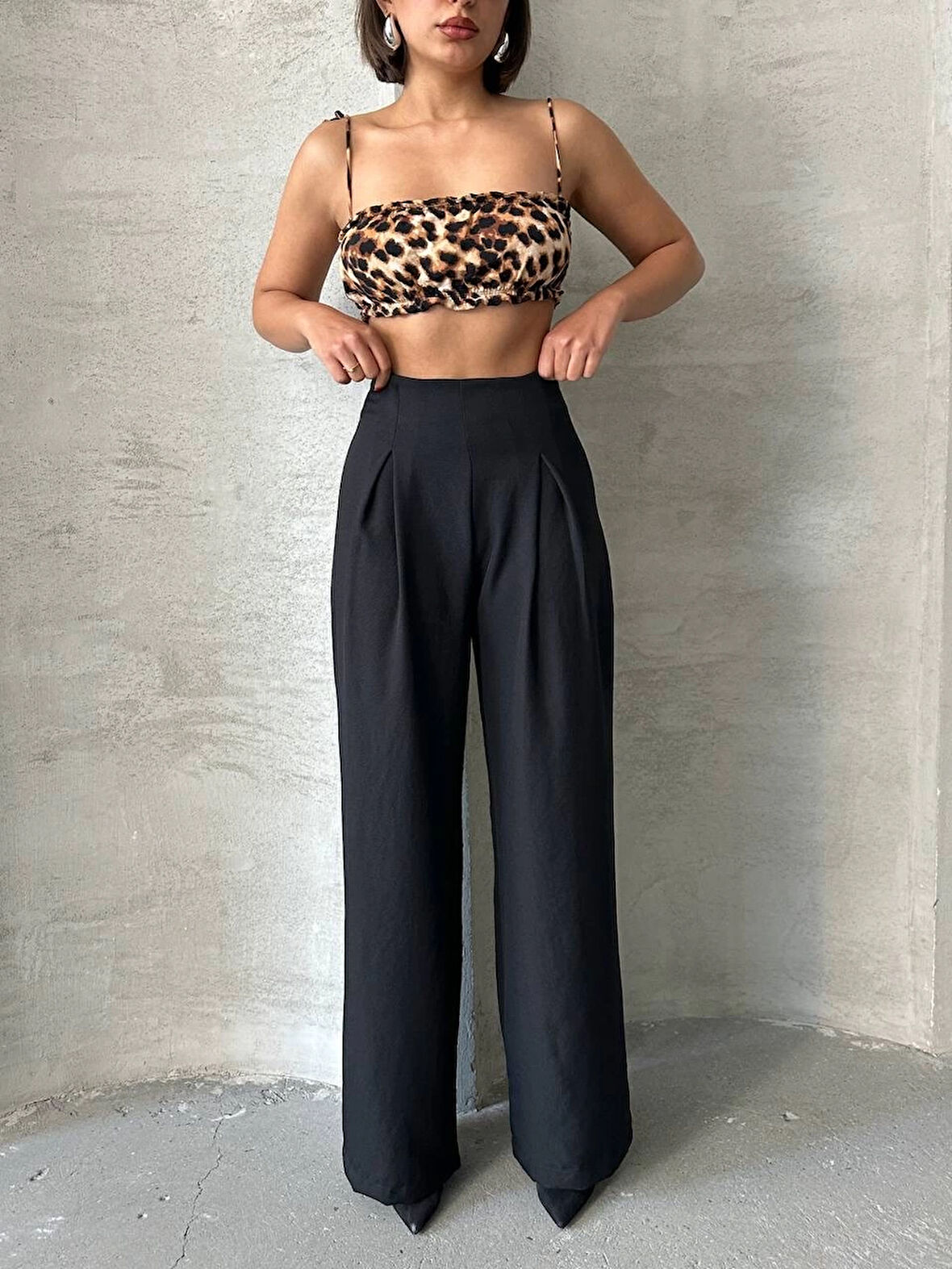 Pileli keten pantolon s255046