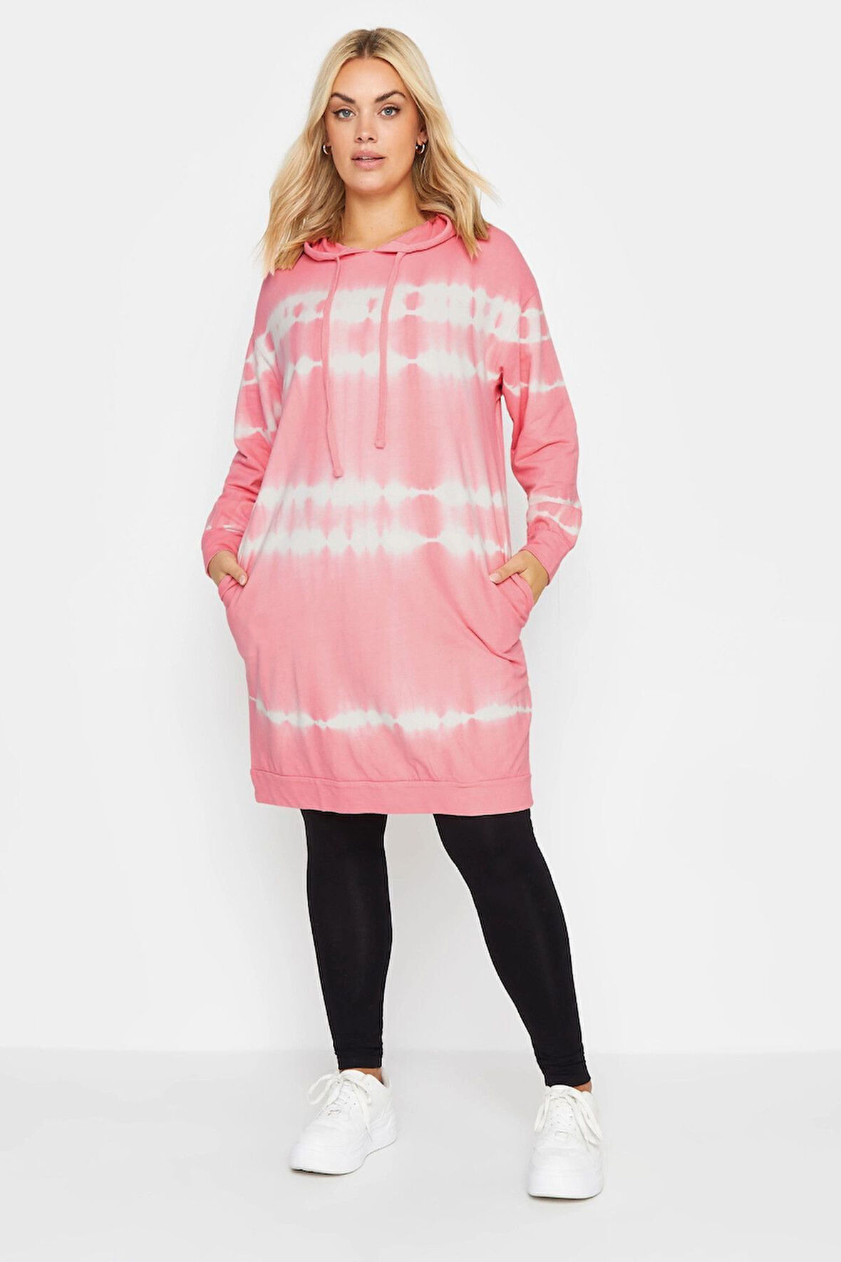Büyük Beden Batik Desenli Uzun Kesim Cepli Kapüşonlu Sweatshirt 302208