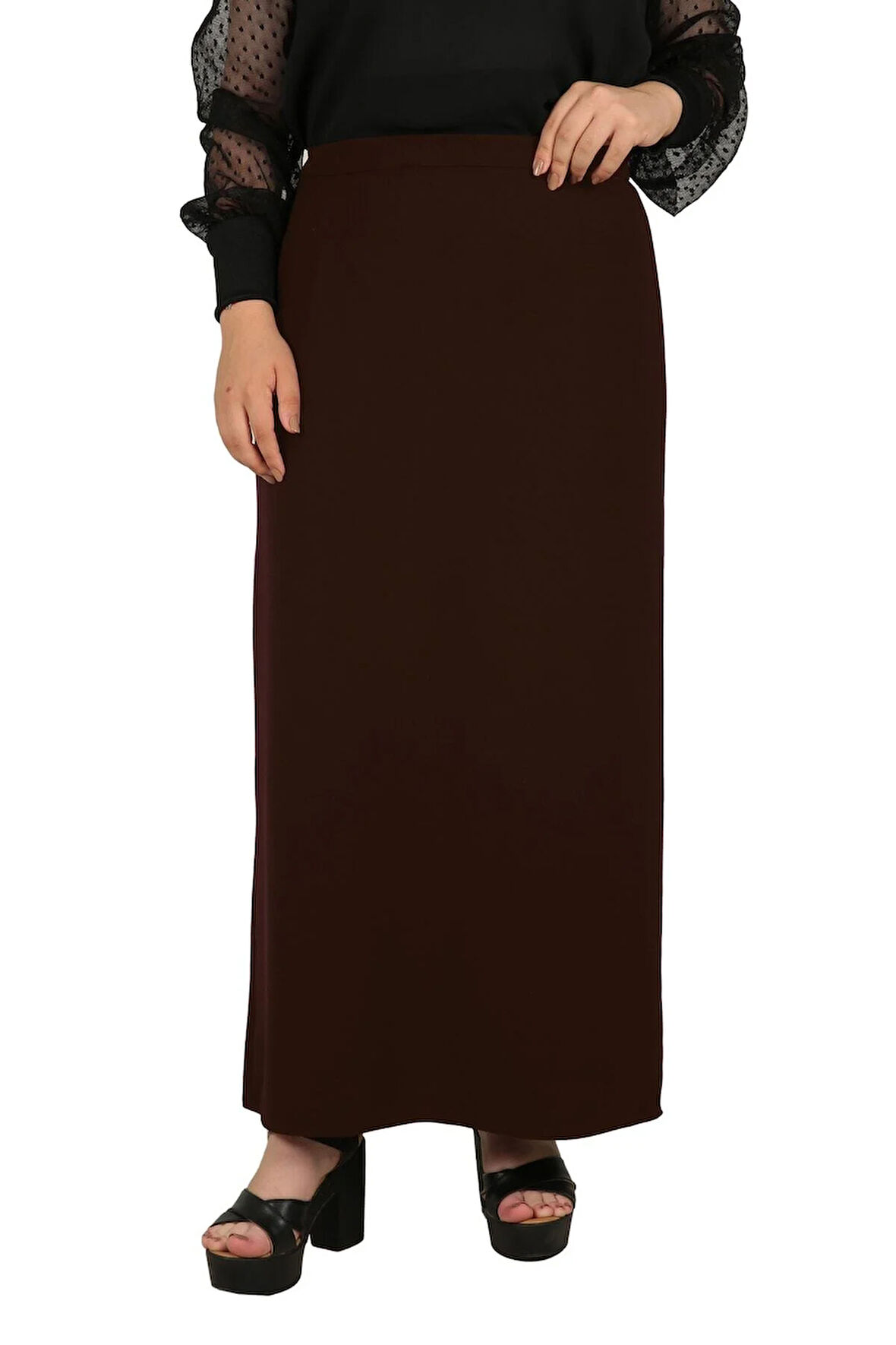 Uzun Büyük Beden Yırtmaçlı Astarlı Portoriko Kumaş Anne Eteği