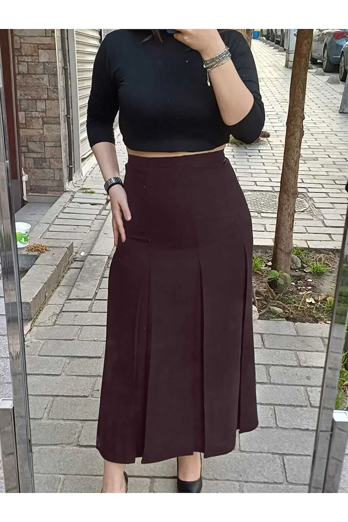 Tesettür Büyük Beden Fişekli Astarlı Portoriko Kloş Anne Eteği Urun Boy 95 Cm