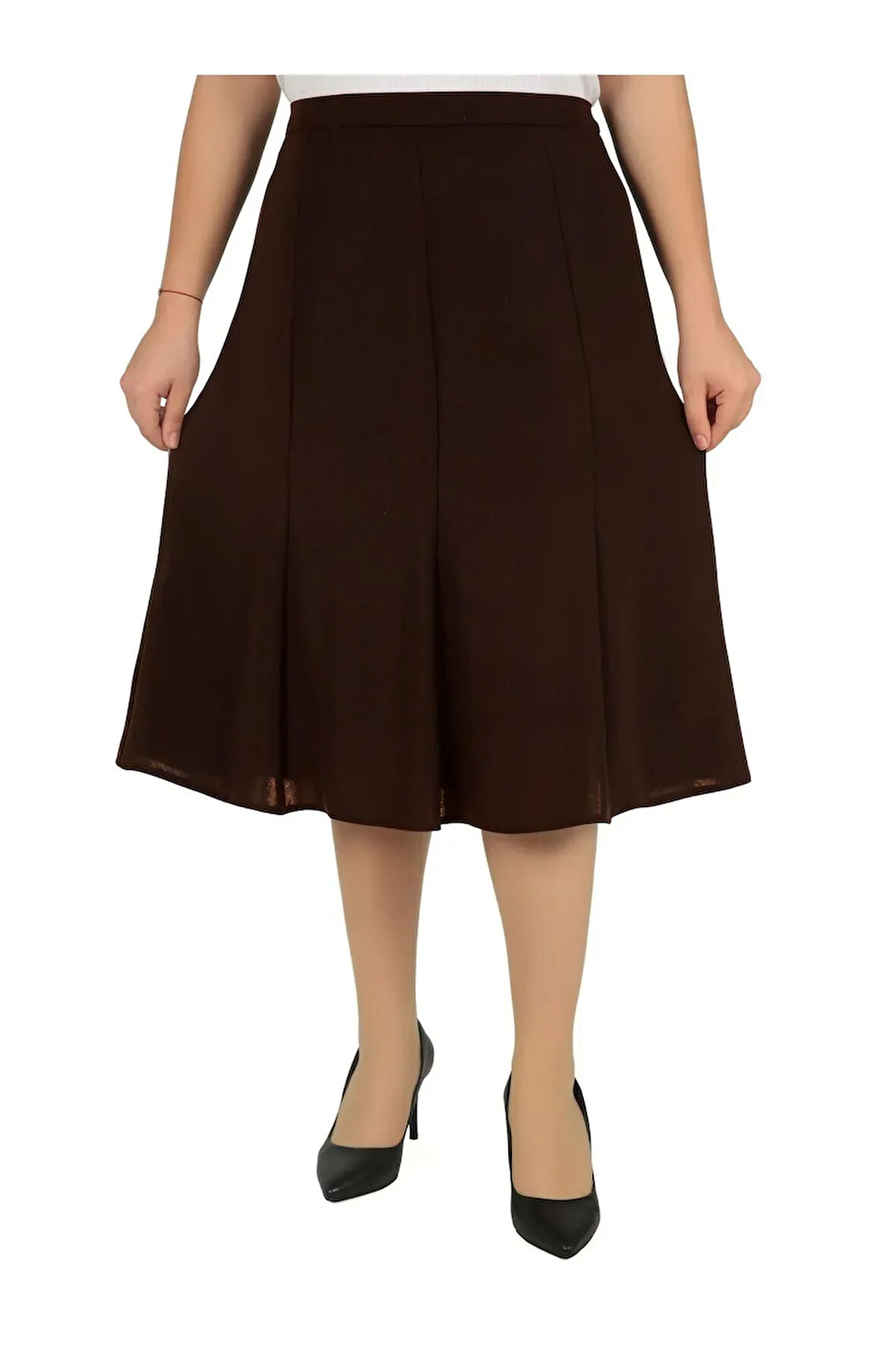 Kısa Büyük Beden Yarım Kloş Astarlı 8 Parçalı Portoriko Kumas Etek