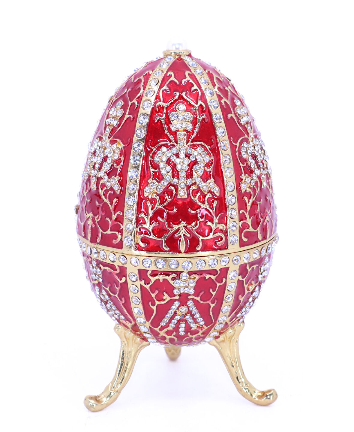 Swaroski Taşlı Büyük Faberge Yumurta Takı Kutusu - Kırmızı