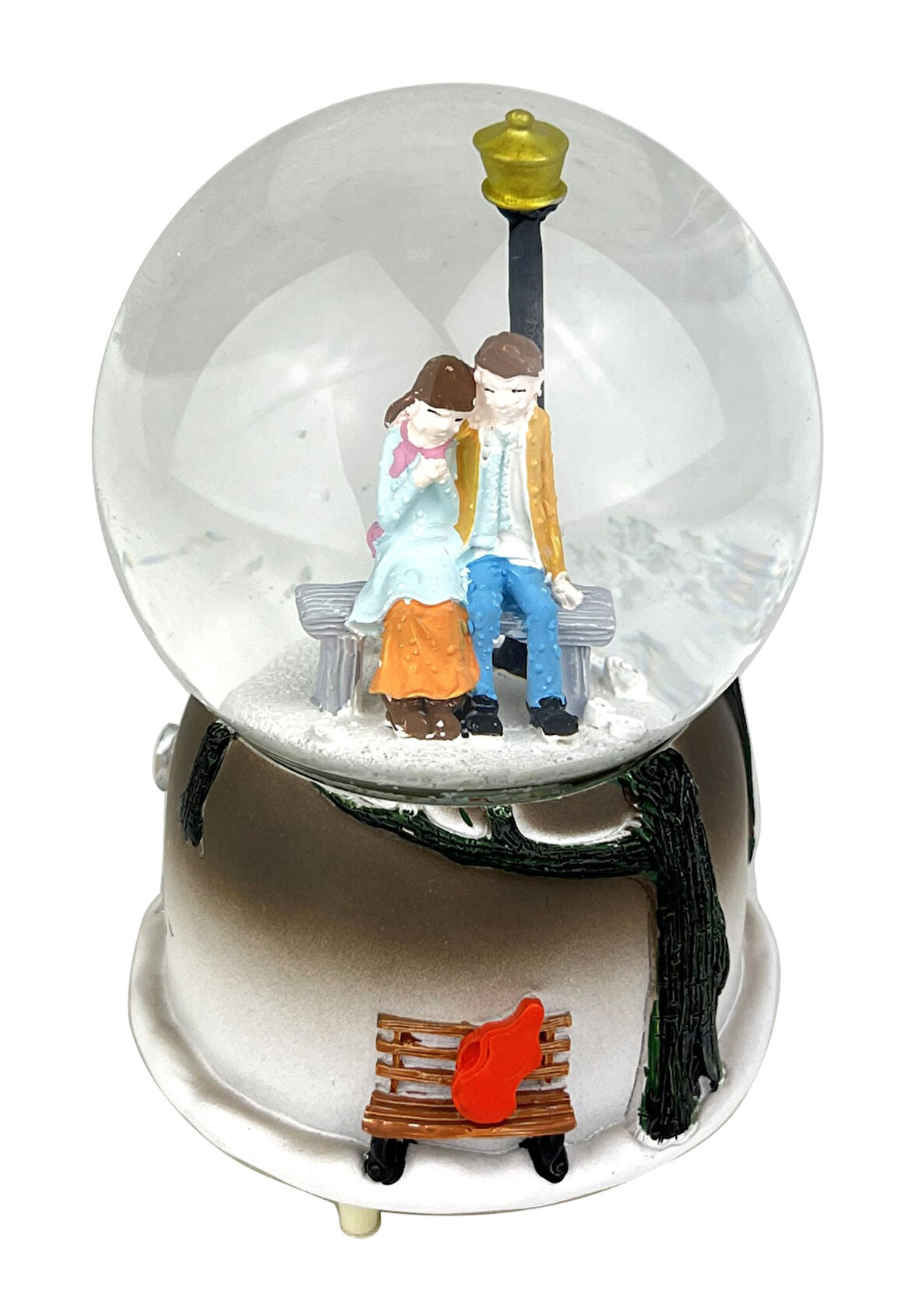 Sokak Lambası Altındaki Aşıklar Işıklı ve Müzikli Kar Küresi