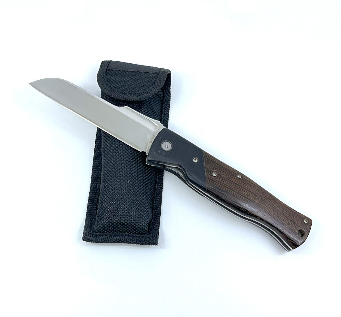 Paslanmaz Çelik Katlanır Çakı Kılıflı - Kahverengi Ahşap Kabze