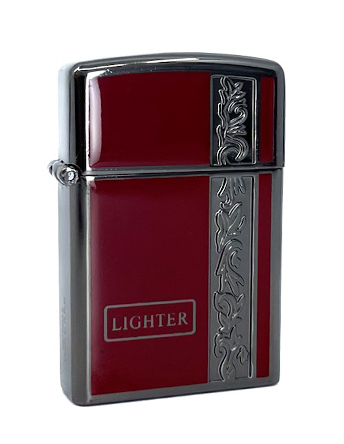 Metal Jet Alev Çakmak  Gravür Şeritli  Füme - Kırmızı