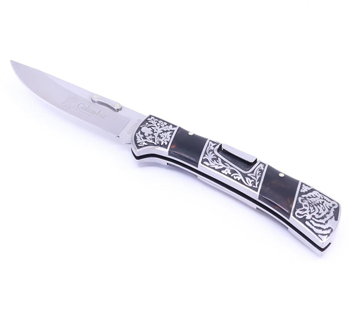Reçine Kabzeli Kaplan İşlemeli Katlanabilir Çakı A3159-B