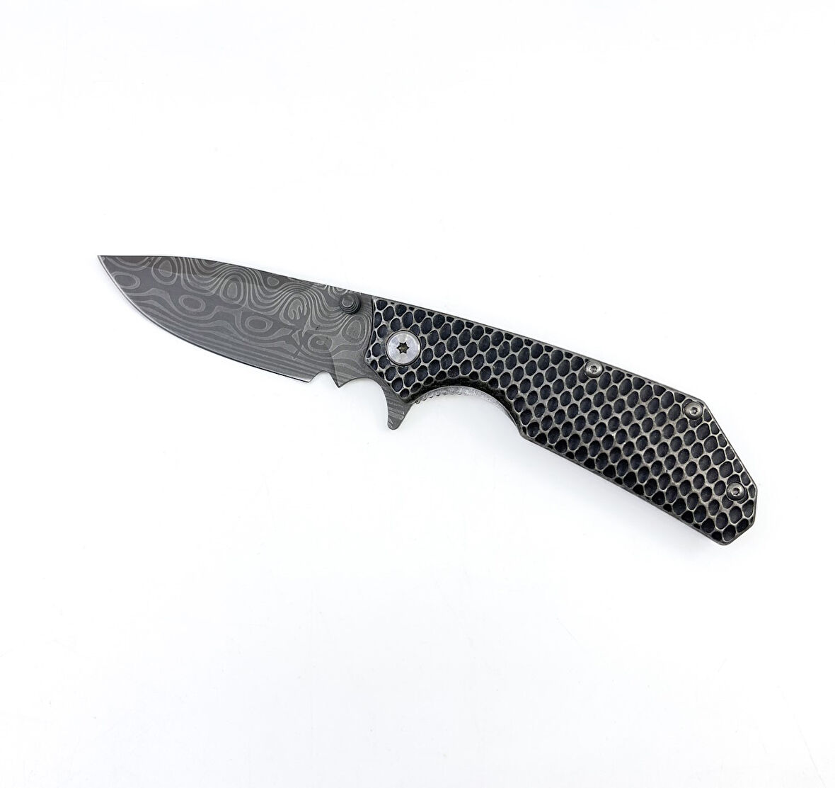 Hammertone Grip Katlanır Damascus Çakı - Gri