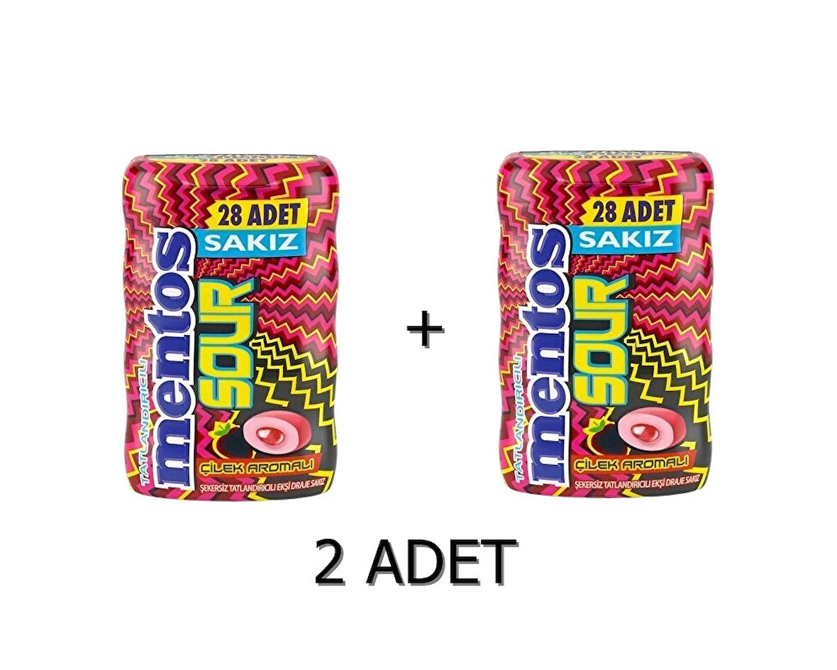 Mentos Sour Çilek Aromalı Şekersiz-Tatlandırıcılı Ekşi Draje Sakız 56g (2 ADET)