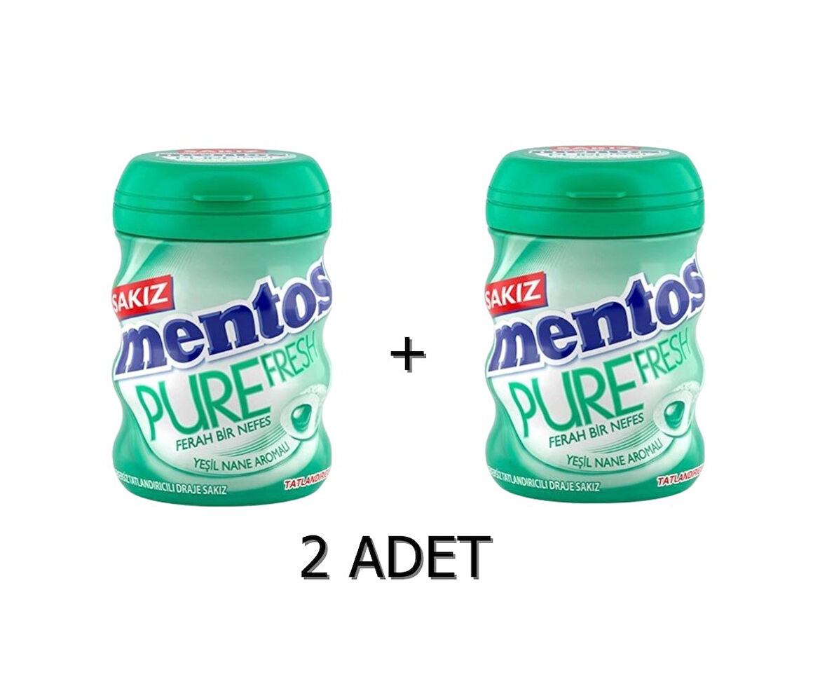 Mentos Pure Fresh Yeşil Nane Aromalı Sakız - Şekersiz(Tatlandırıcılı) 60g (2 ADET)