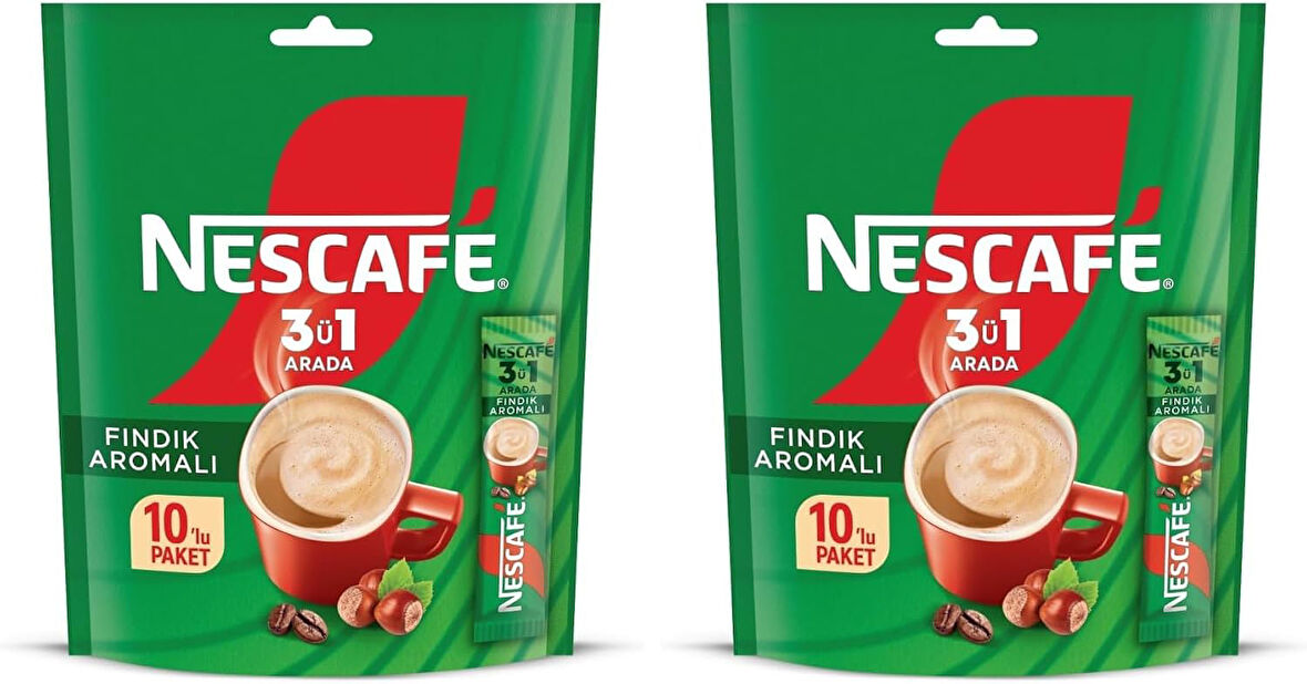 Nescafe 3ü1 Arada Fındık Aromalı Granül Kahve 10'lu Paket (2 ADET)