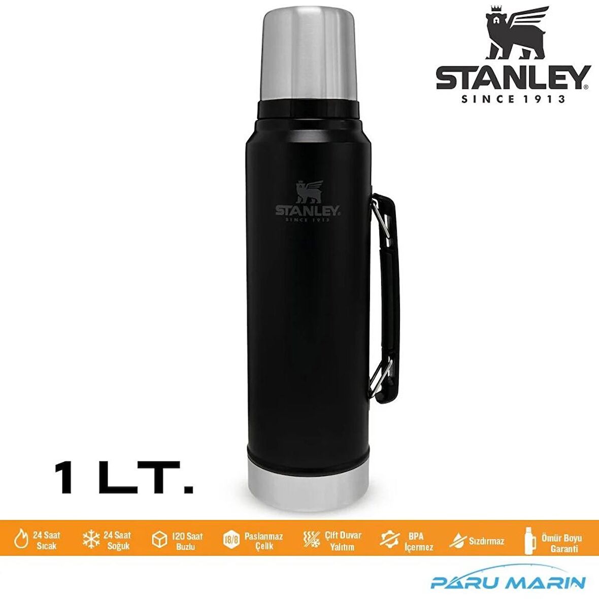 Stanley Legendary Klasik Vakumlu Paslanmaz Çelik Termos 1LT - Matte Black Pebble