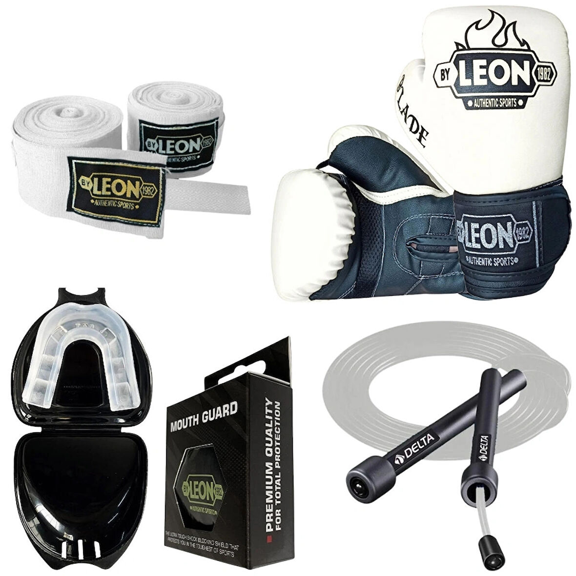 Leon Blade Training Boks Eldiveni, Bandaj Dişlik Atlama İpi Seti Beyaz