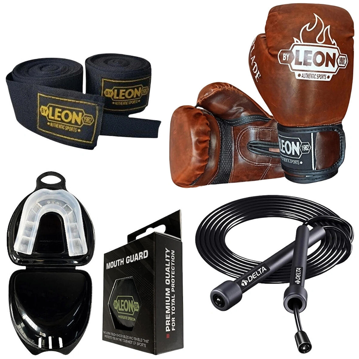 Leon Blade Training Boks Eldiveni, Bandaj Dişlik Atlama İpi Seti Kahverengi