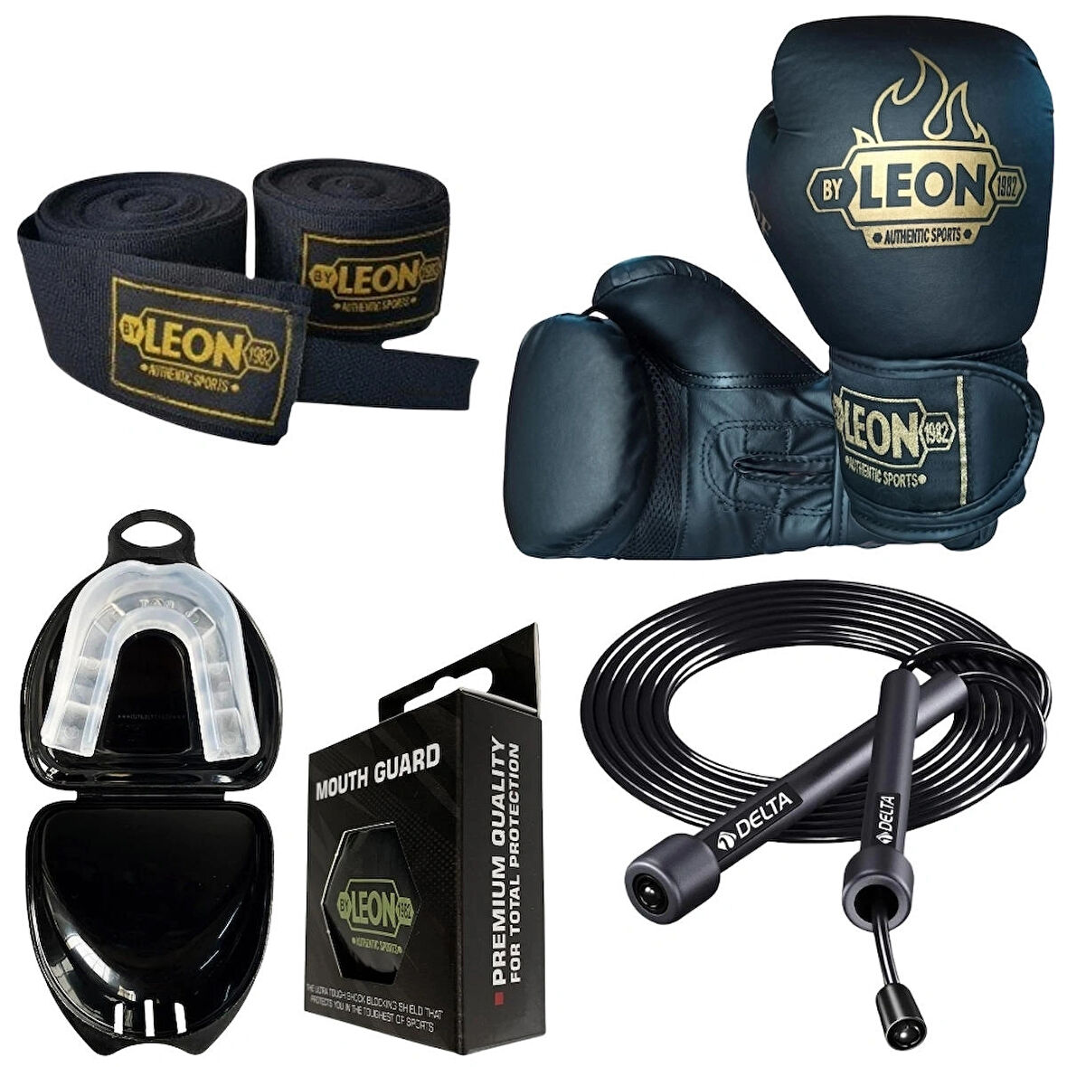 Leon Blade Training Boks Eldiveni, Bandaj Dişlik Atlama İpi Seti Siyah