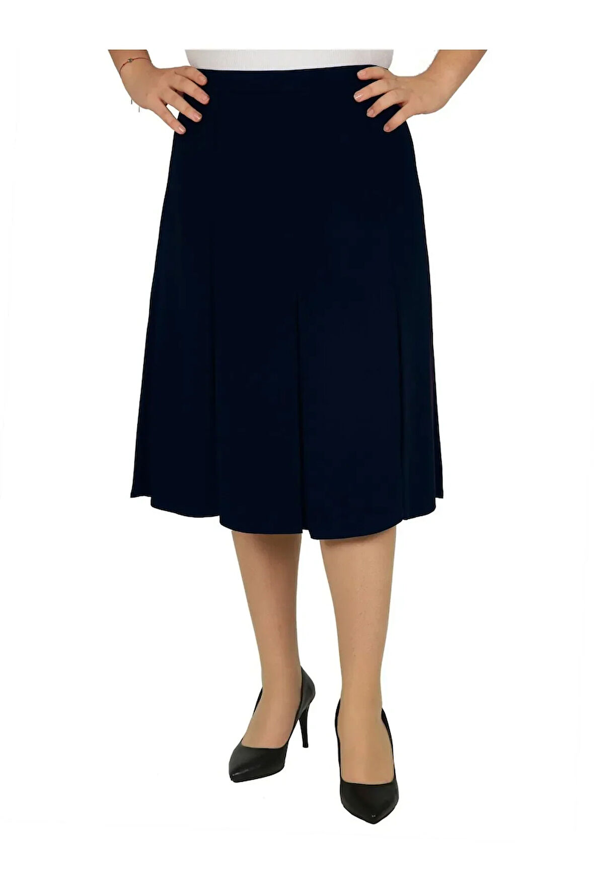 Kısa Büyük Beden Fişekli Astarlı Portoriko Kumaş Kloş Eteği