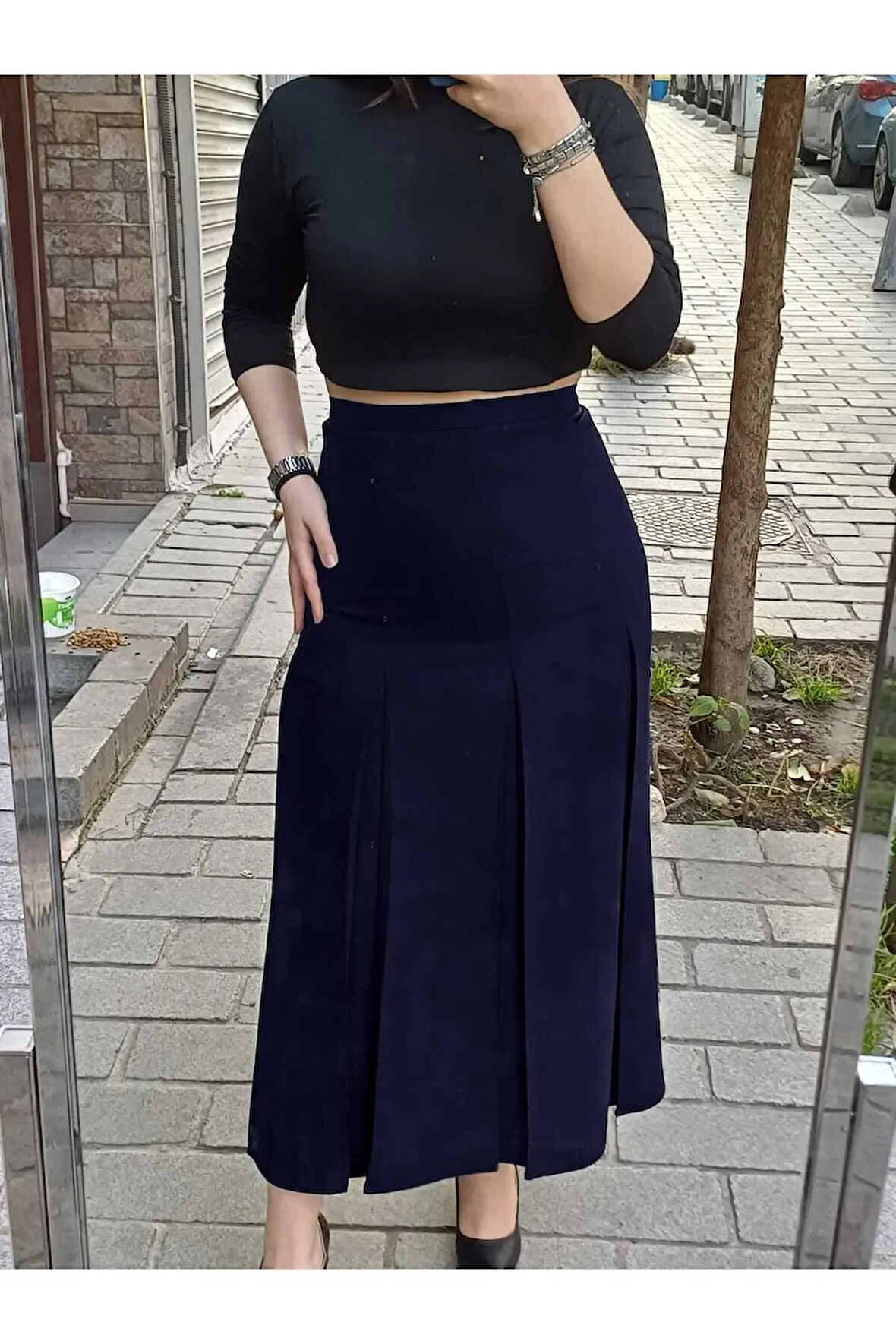 Tesettür Büyük Beden Fişekli Astarlı Portoriko Kloş Anne Eteği Urun Boy 95 Cm