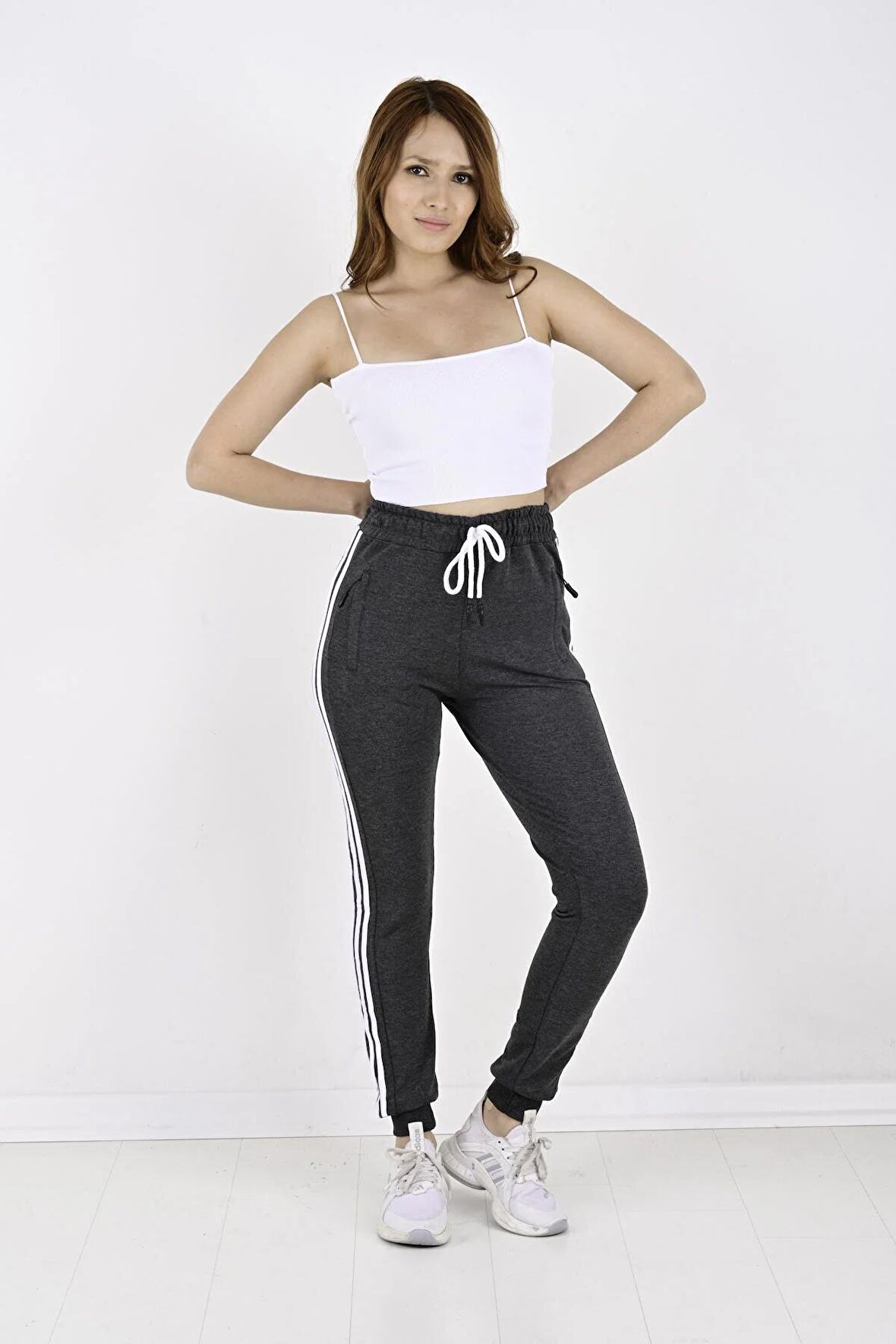 2 Iplik Yanları 3 Şeritli Kadın Eşofman Altı-2220