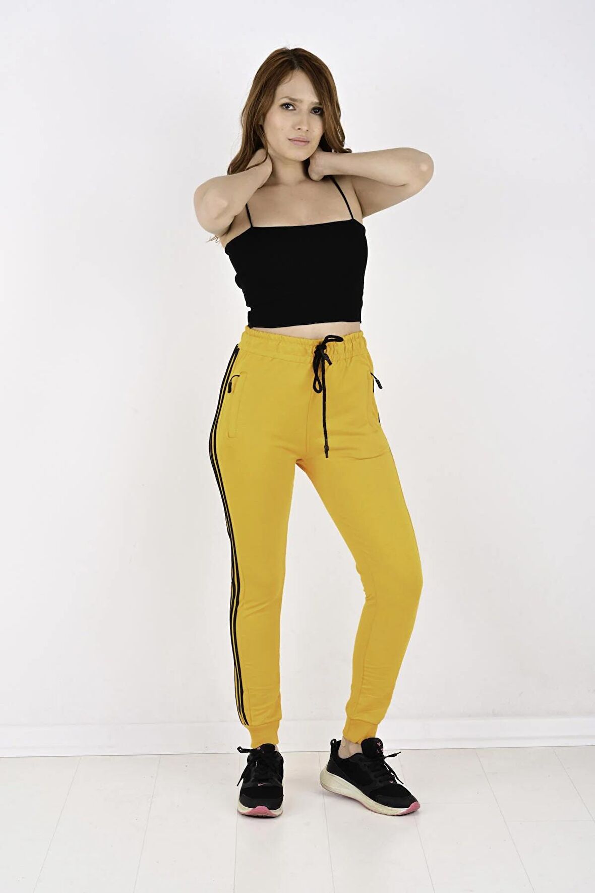 2 Iplik Yanları 3 Şeritli Kadın Eşofman Altı-2220