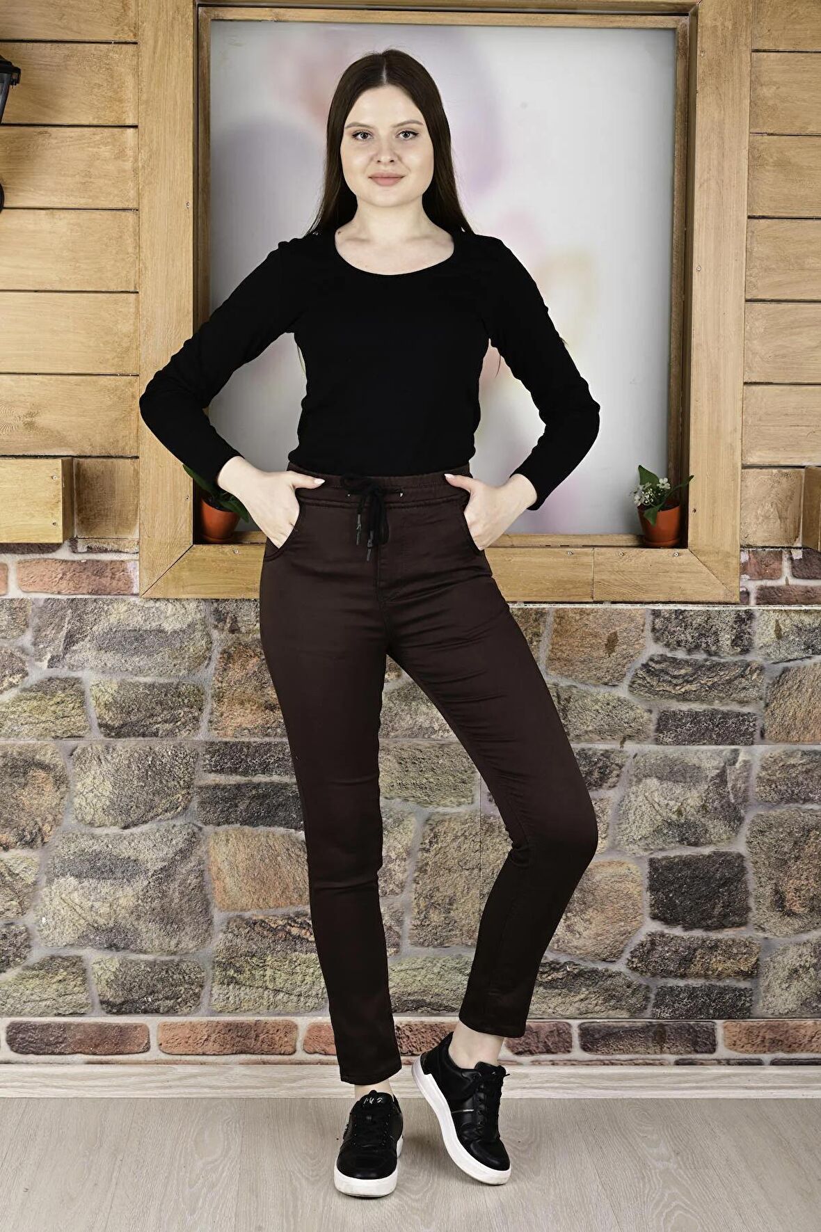 BLACK STEEL KEMER LASTİK ,PAÇA DÜZ  Kadın PANTOLON-23000