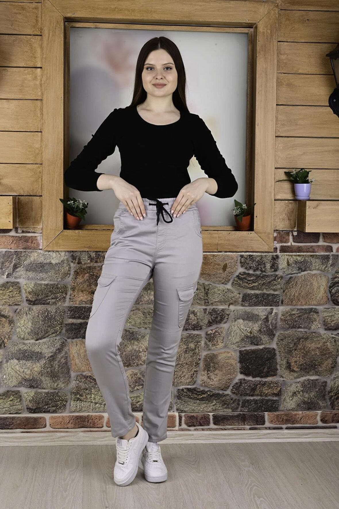 BEL VE PAÇA LASTİKLİ YANLARI KARGO CEP FERMUARLI Kadın  PANTOLON-4444