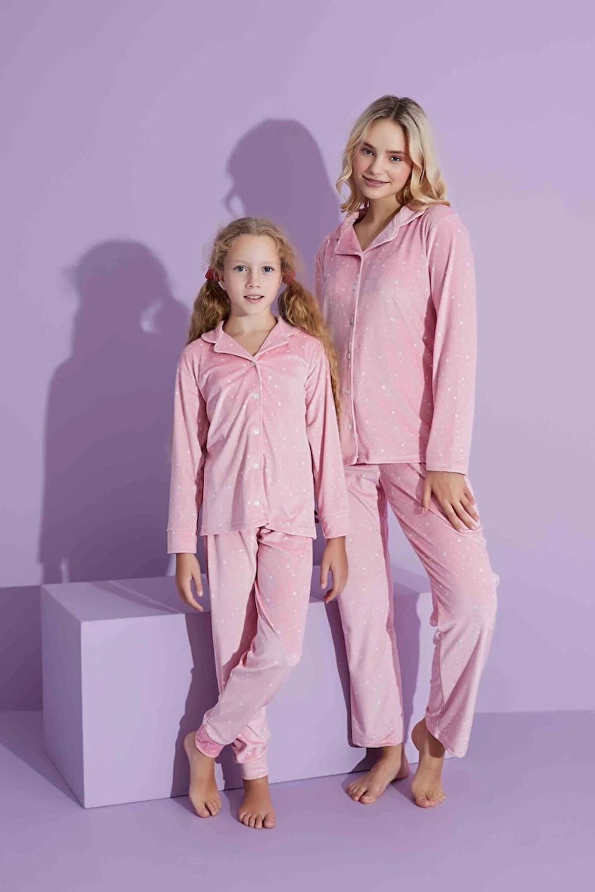 TARP Pembe Kadife Önden Düğmeli Anne Pijama Takımı 6425-P
