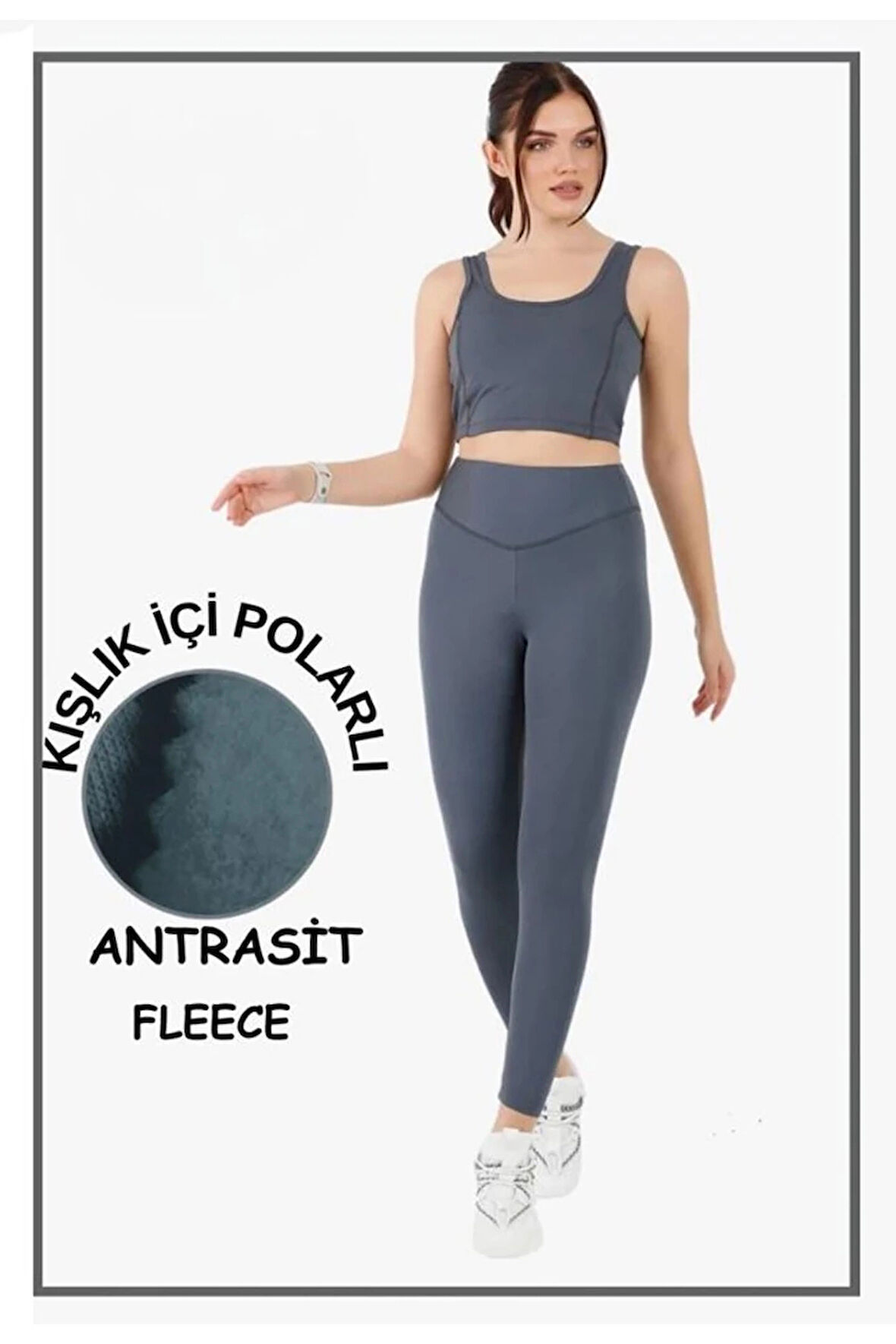 MİSM Kadın Kışlık İçi Polarlı Antrasit Yüksek Bel Toparlayıcı Tayt 1024-A