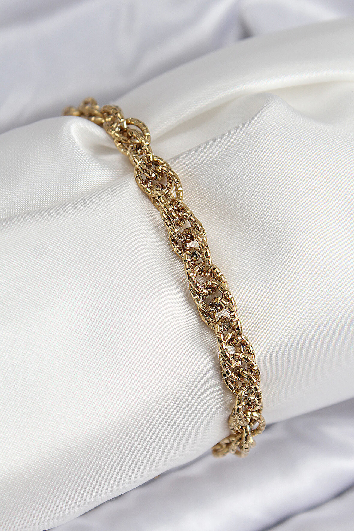 316L Çelik Klasik Dövme Halat Zincir Model Gold Renk Kadın Bileklik