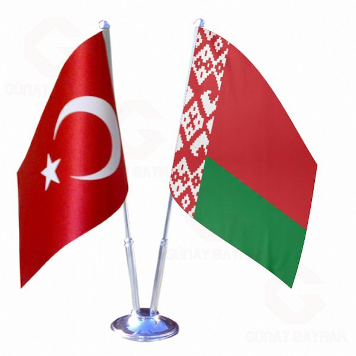 Belarus ve Türkiye İkili Masa Bayrağı Seti