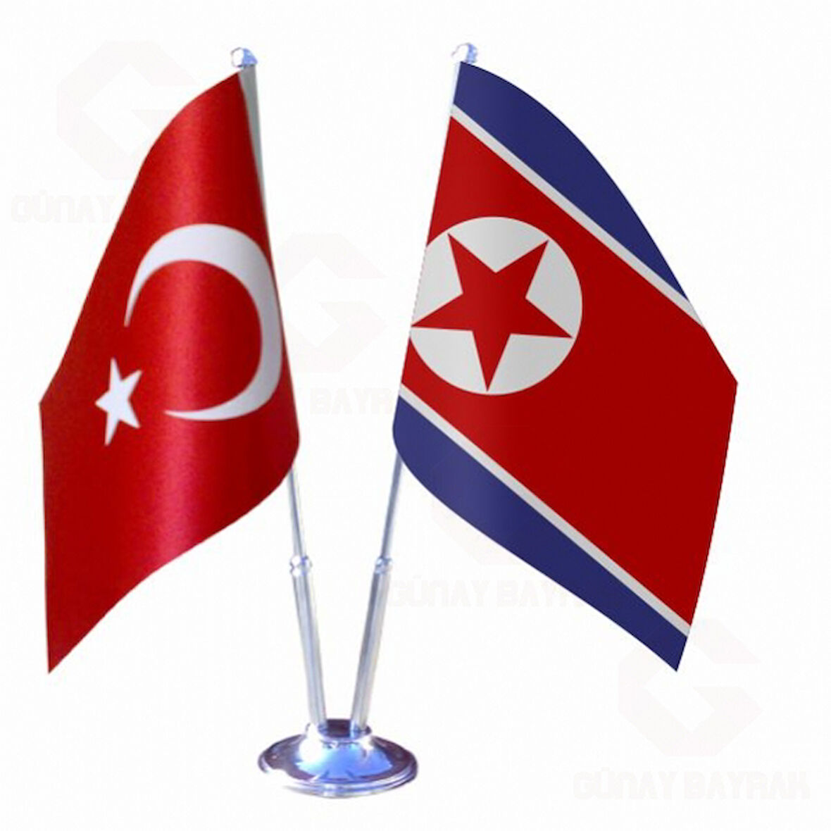 Kuzey Kore ve Türkiye İkili Masa Bayrağı Seti