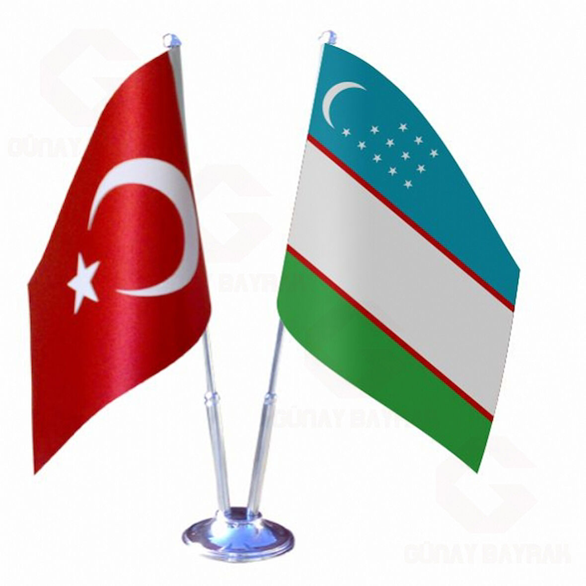 Özbekistan ve Türkiye İkili Masa Bayrağı Seti