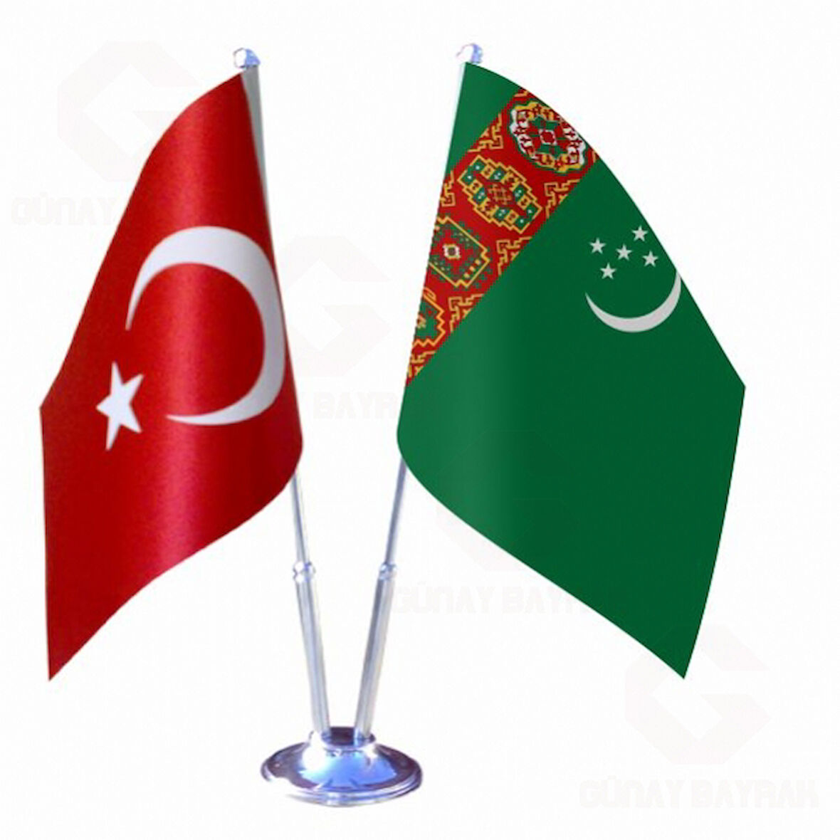 Türkmenistan ve Türkiye İkili Masa Bayrağı Seti