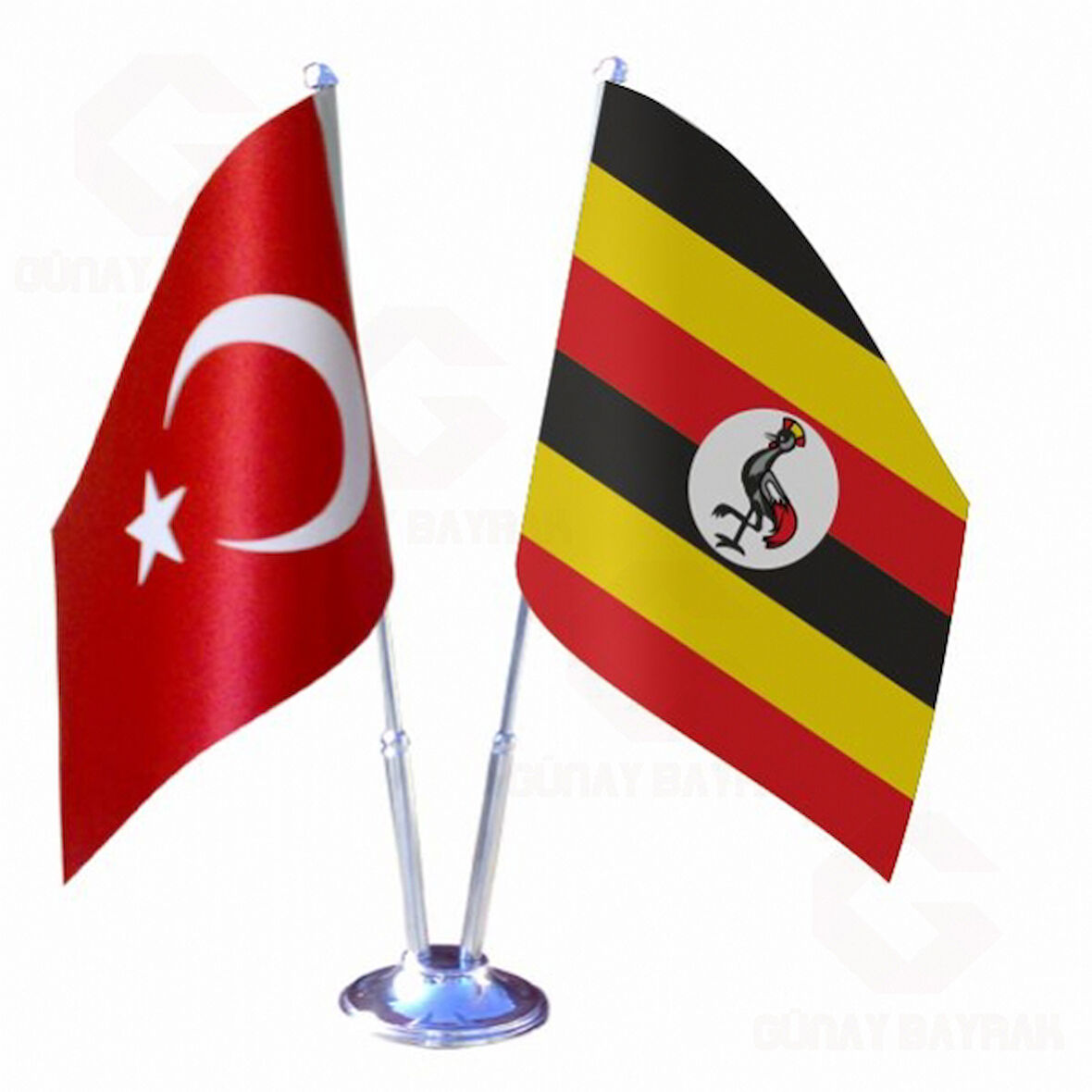 Uganda ve Türkiye ikili Masa Bayrağı Seti