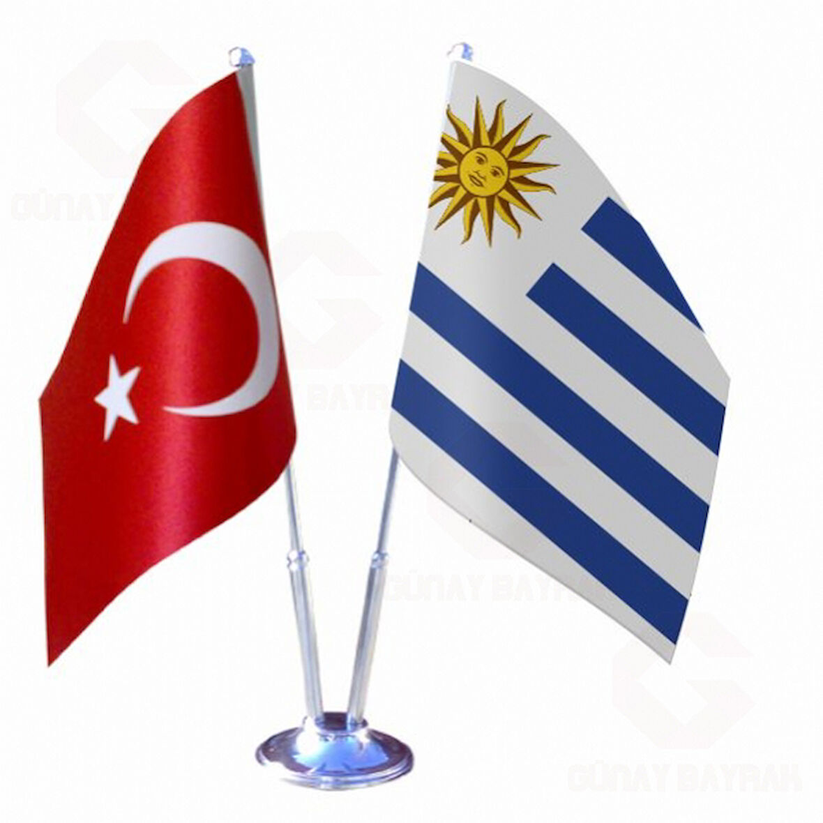 Uruguay ve Türkiye İkili Masa Bayrağı Seti