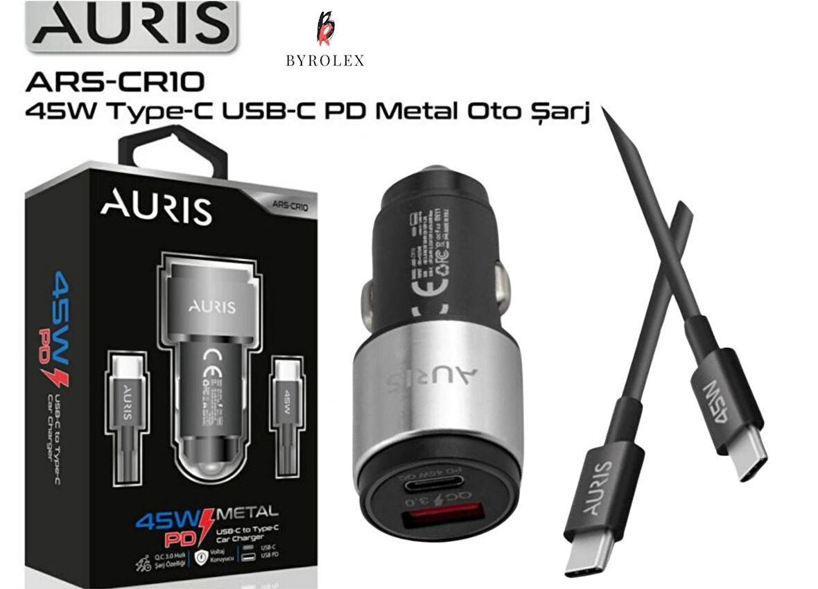 ARAÇ İÇİ METAL BAŞLIKLI 45W USB-C/TYPE-C GİRİŞLİ VE  KABLOLU SÜPER HIZLI OTO ŞARJ CİHAZI TAKIMI