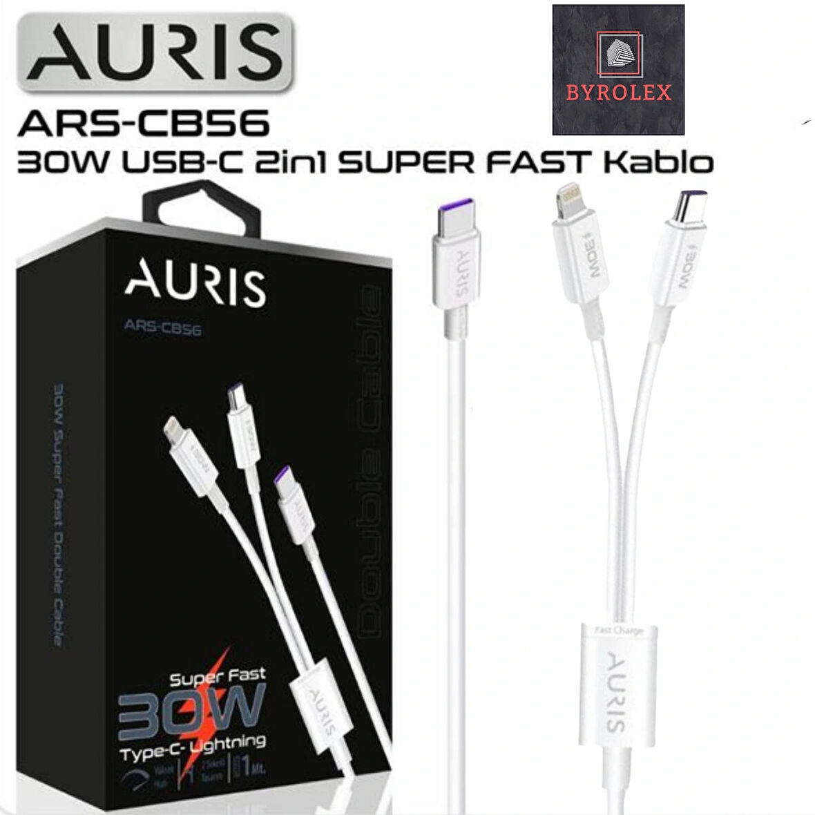 30W USB / LİGHTİNG + TYPE-C 2 in 1 SÜPER HIZLI ŞARJ VE DATA KABLOSU