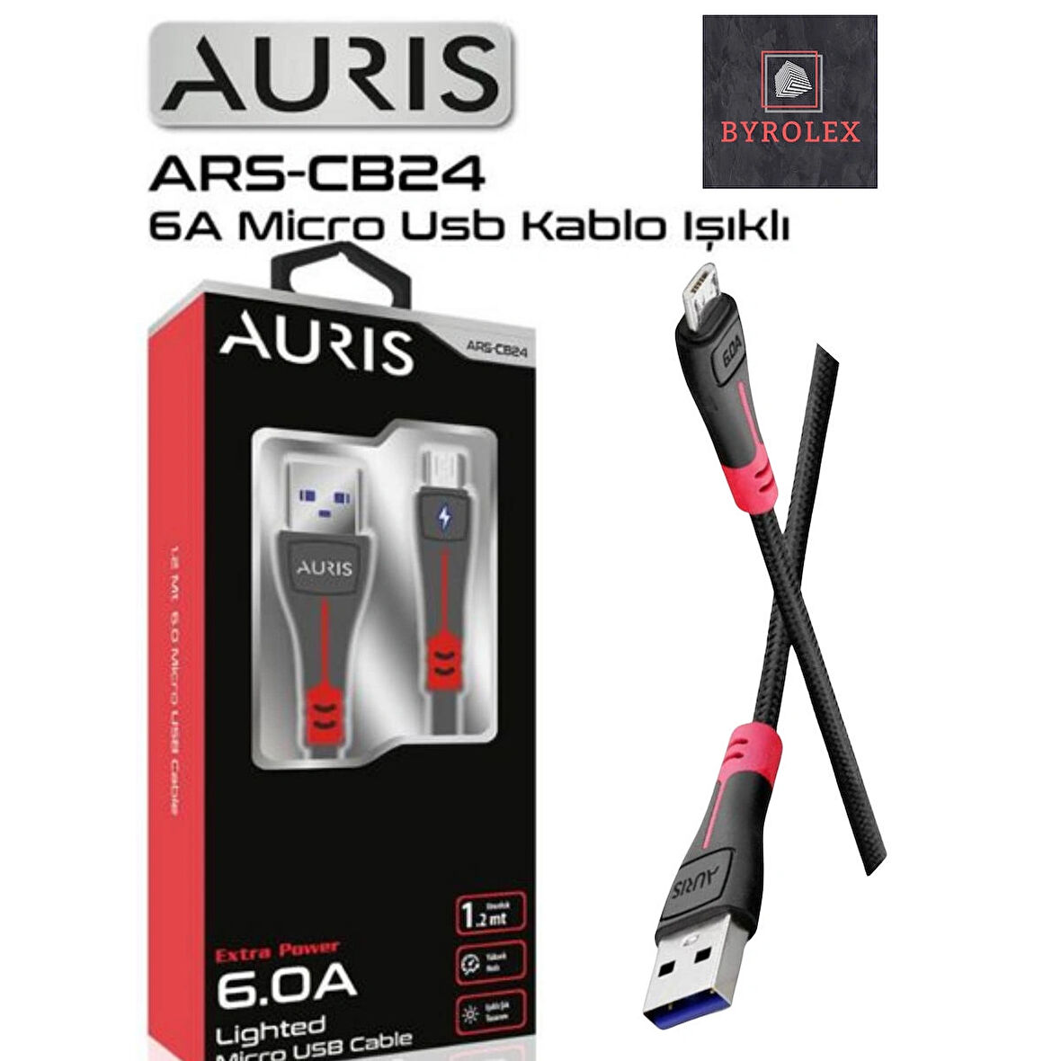 AURIS 6.0A  USB / MİKRO YÜKSEK HIZLI LED IŞIKLI ŞARJ VE DATA KABLOSU