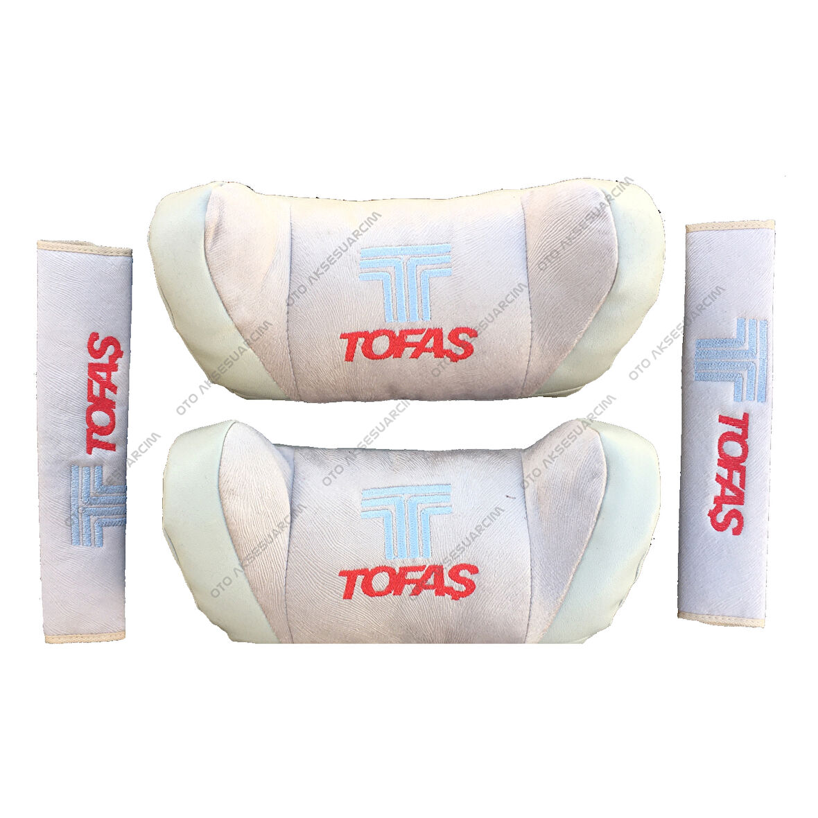 Tofaş Nakışlı Deri Araç Boyun Yastığı Seti Bej