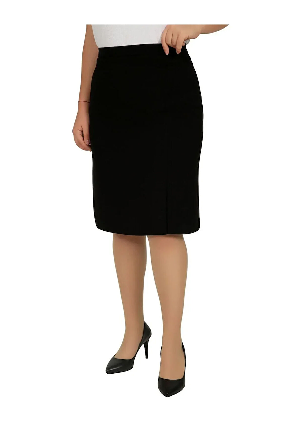 Kısa, Diz Üstünden Yırmaçlı Portoriko Kumaş Kalem Etek Etek Boy 55 Cm