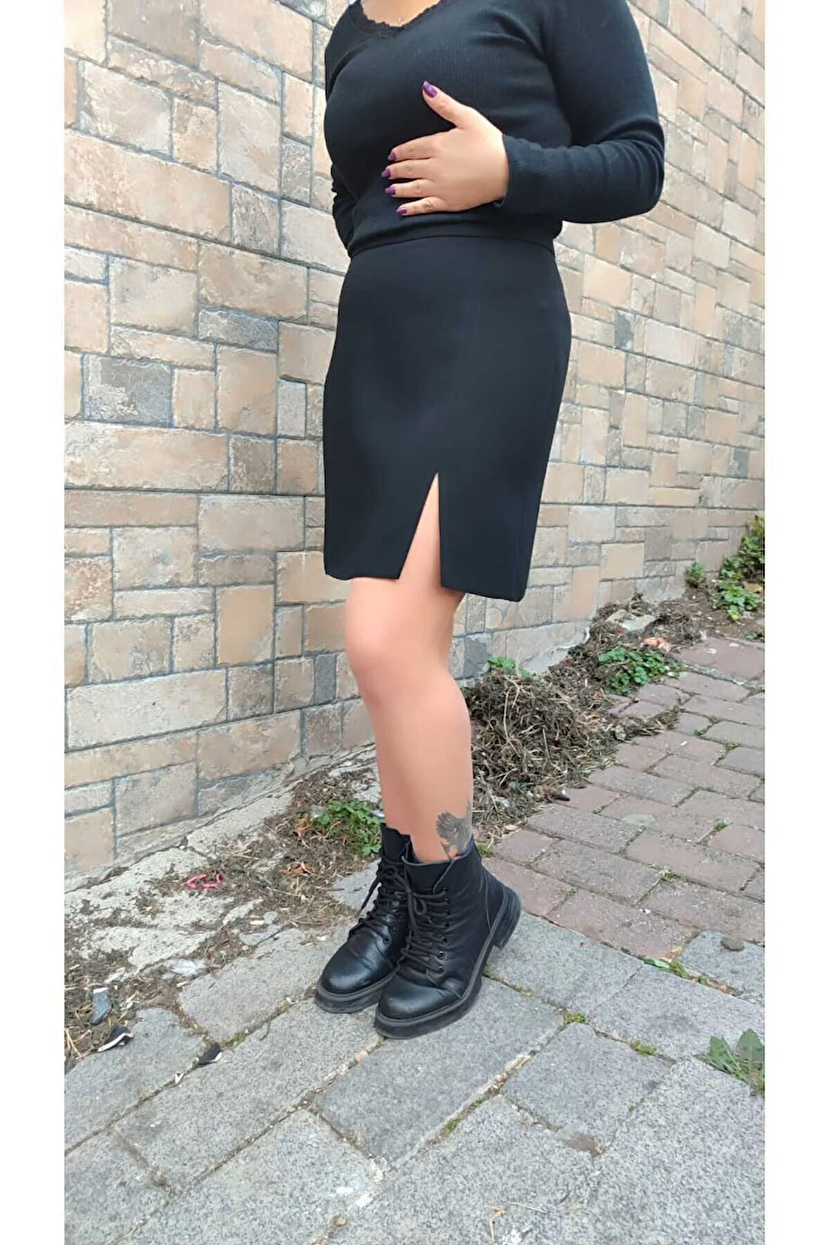 Astarsız Diz Üstünden Yırtmaçlı Portoriko Kunaş Mini Etek Etek Urun Boy 45 Cm