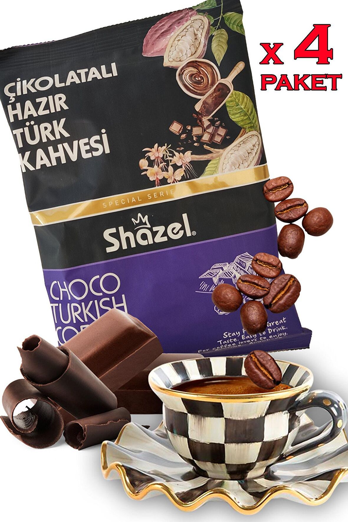 Shazel Çikolatalı Orta Kavrulmuş Öğütülmüş Türk Kahvesi 4x100 gr 
