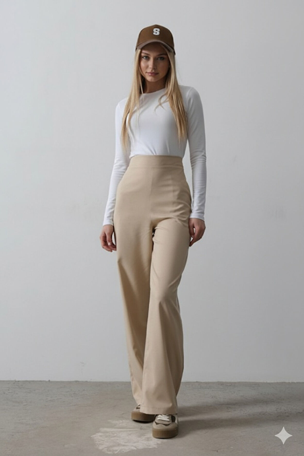 Beli Yarım Lastikli Palazzo Pantolon - Camel