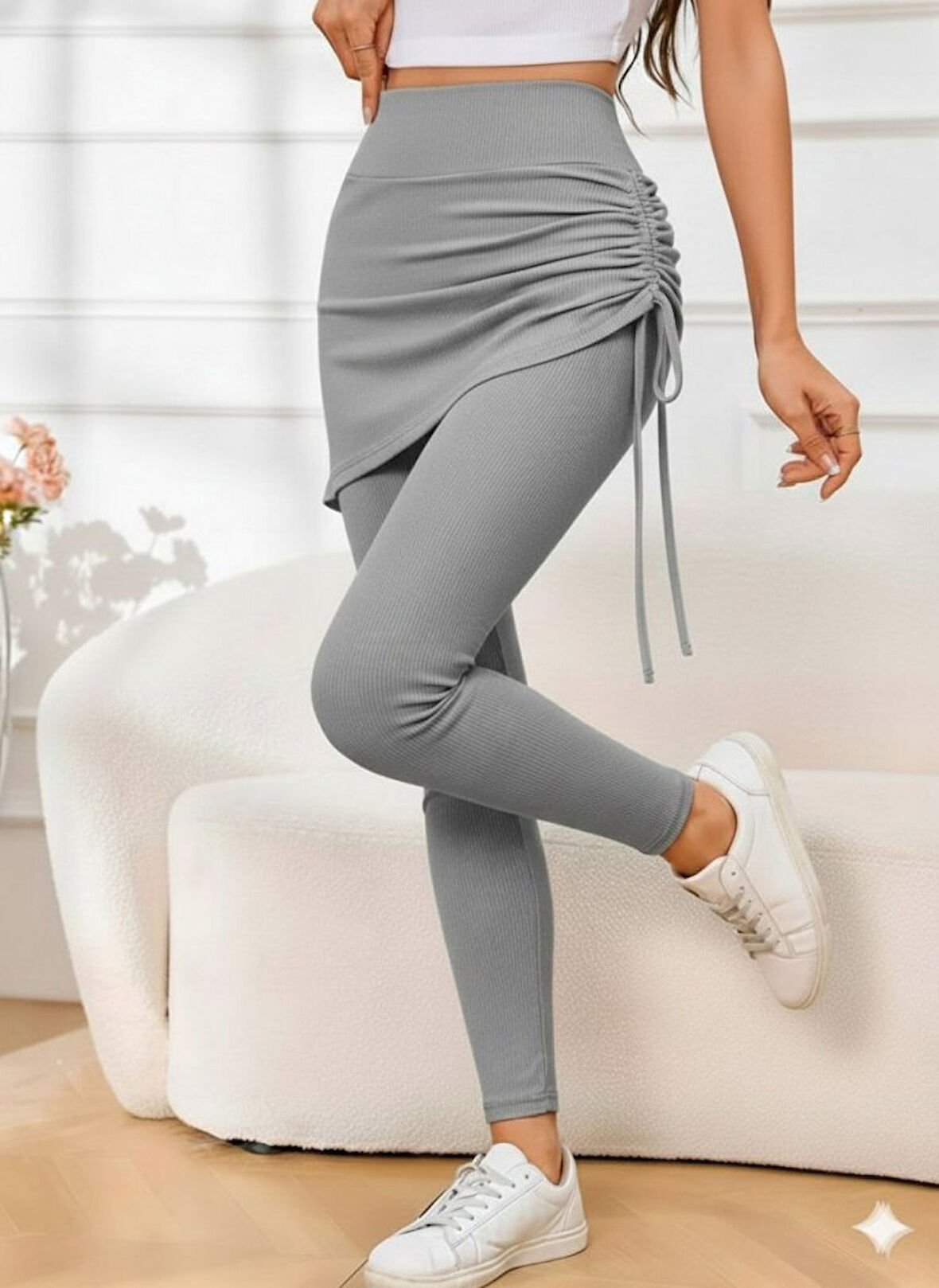 Kadın Yüksek Bel Yandan Büzgülü Alttan Uzun Kaşkorse Tayt Etek