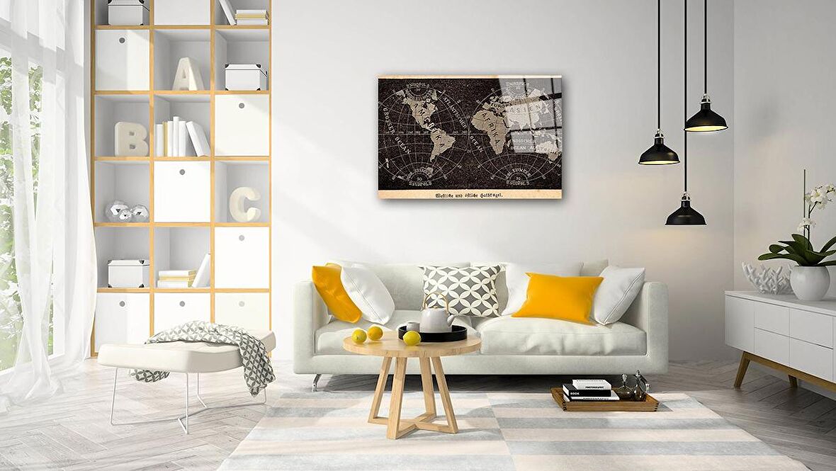 Dünya Haritası 25 Cam Tablo