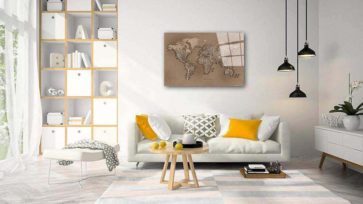 Dünya Haritası 65 Cam Tablo