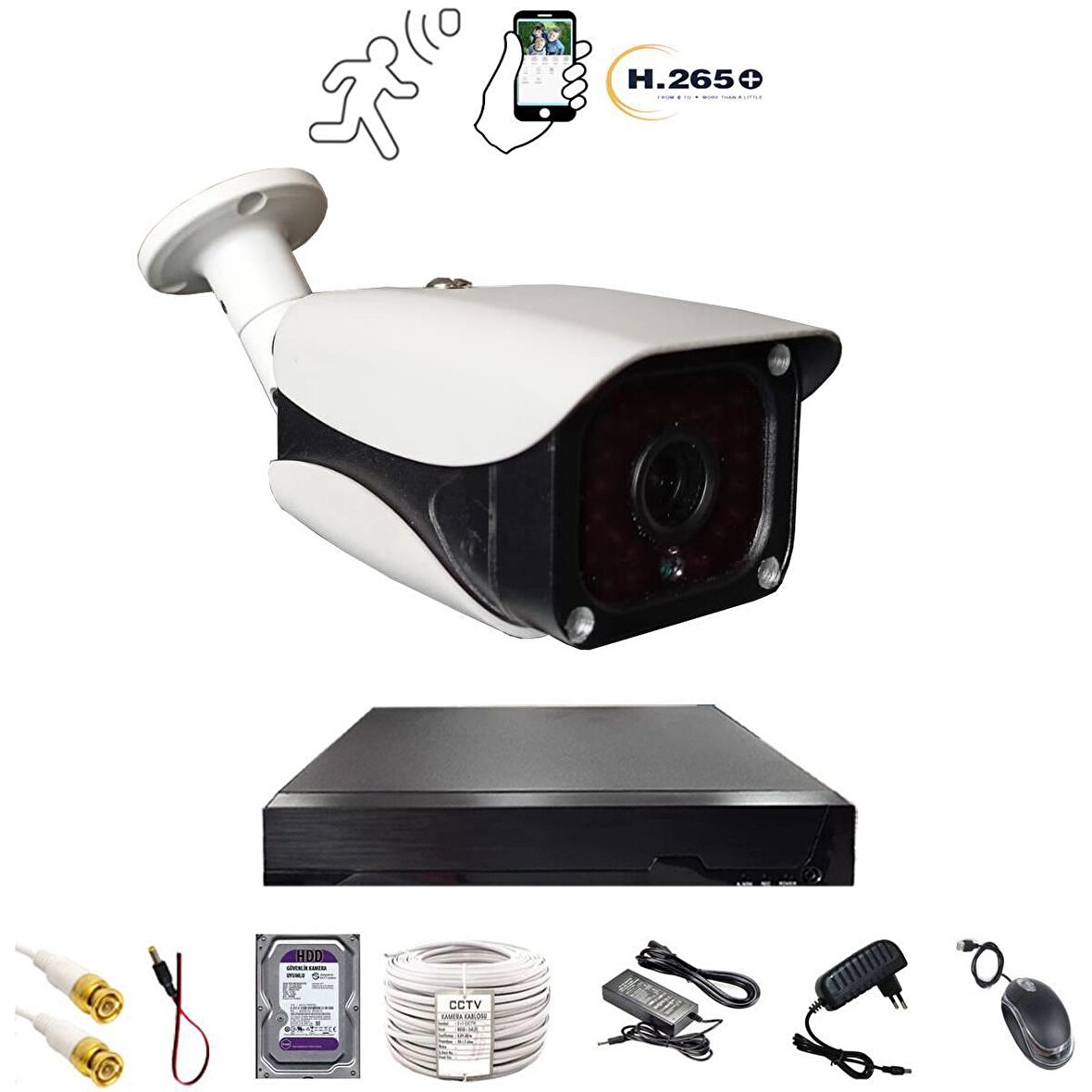 1 KAMERALI 36 IR LEDLİ METAL 5MP SONY LENS  KASA GÜVENLİK KAMERA SETİ